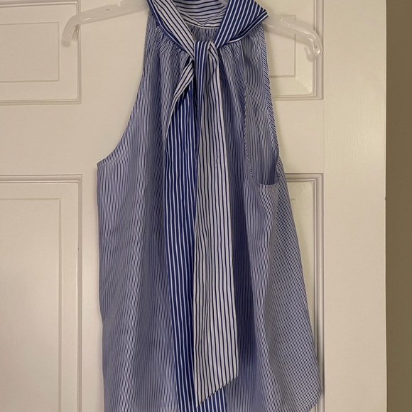 J. Crew Tie neck striped silk sleeveless blouse 
Measures 23” armpit to armpit. - Picture 2 of 5